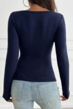 Solid Slim Fit V Neck Long Sleeve T Shirt