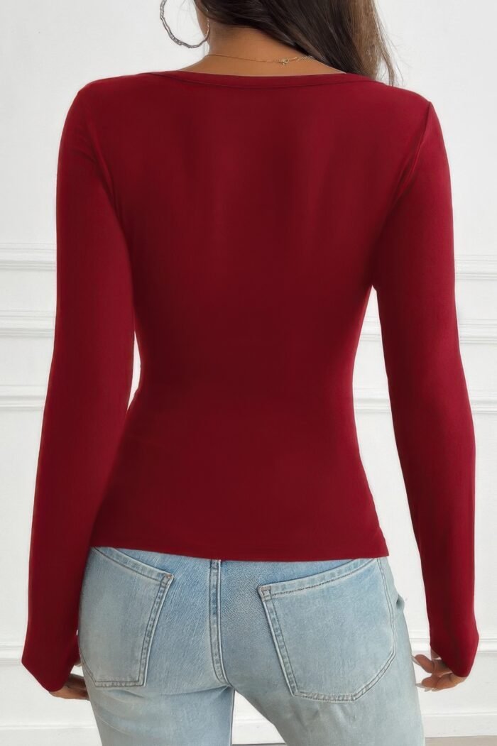 Solid Slim Fit V Neck Long Sleeve T Shirt - Image 24