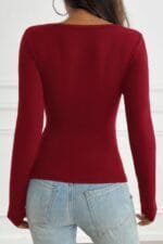 Solid Slim Fit V Neck Long Sleeve T Shirt