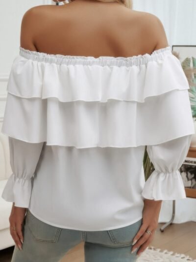 Tiered Ruffles Drawstring Ruched Neck Blouse Tiered Ruffles Drawstring Ruched Neck Blouse