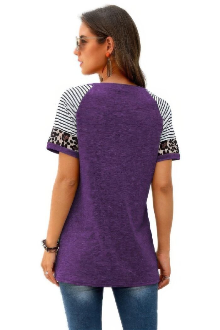 Crew Neck Color Block Patchwork Tops - Image 2