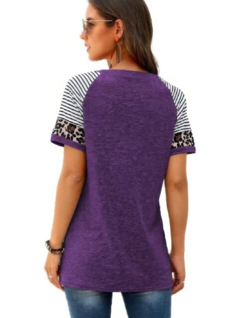 Crew Neck Color Block Patchwork Tops