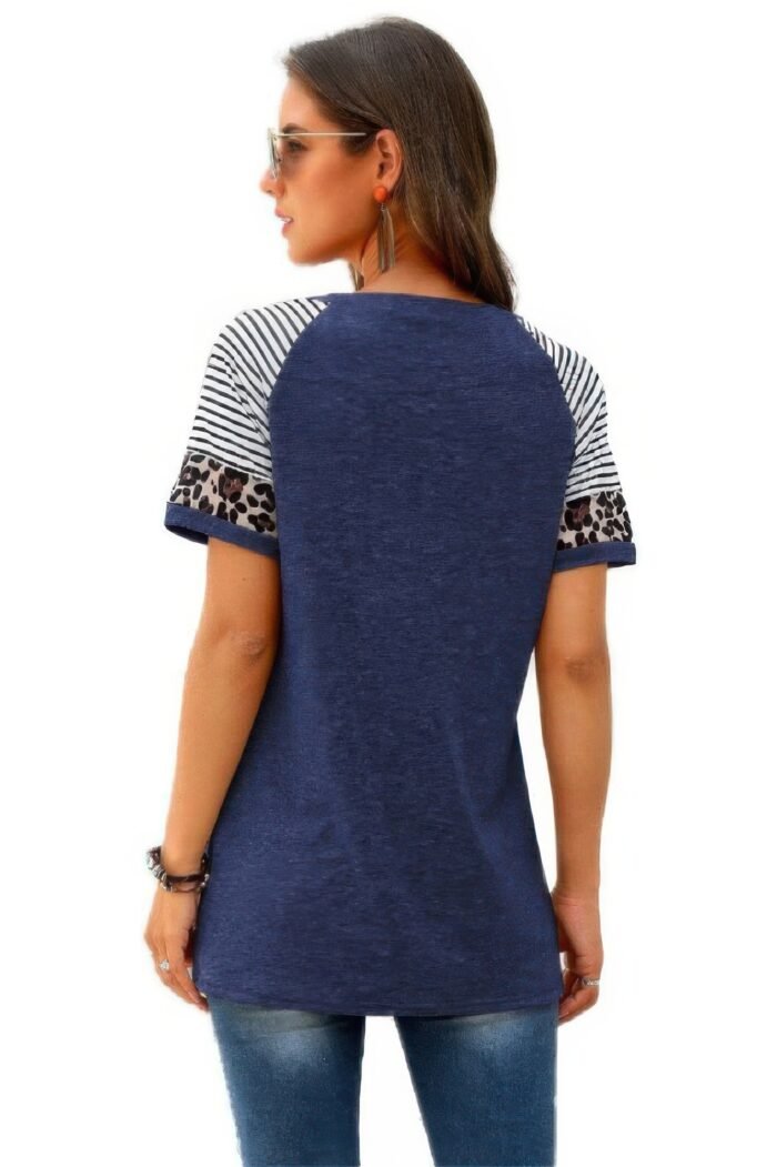 Crew Neck Color Block Patchwork Tops - Image 4