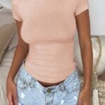 Scoop Neck Short Sleeve Crop Slim T Shirt