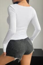 Plain Ruched Square Neck Slim T Shirt