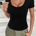 Solid Scoop Neck Short Sleeve T Shirt