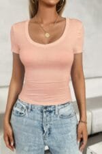 Solid Scoop Neck Short Sleeve T Shirt