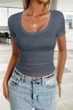 Solid Scoop Neck Short Sleeve T Shirt