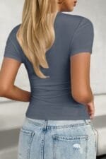 Solid Scoop Neck Short Sleeve T Shirt