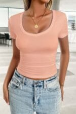 Solid Scoop Neck Short Sleeve T Shirt