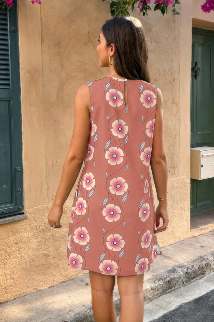 Round Neck Floral Print Sleeveless Loose Dress - Image 3