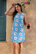 Round Neck Floral Print Sleeveless Loose Dress