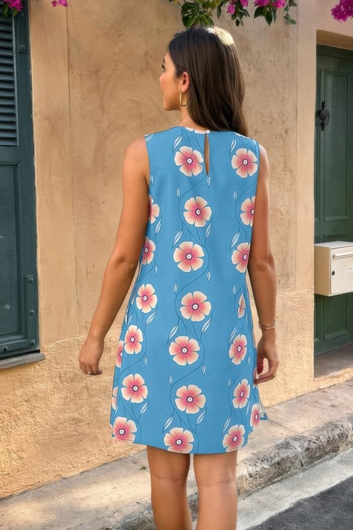 Round Neck Floral Print Sleeveless Loose Dress - Image 7