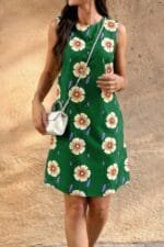 Round Neck Floral Print Sleeveless Loose Dress