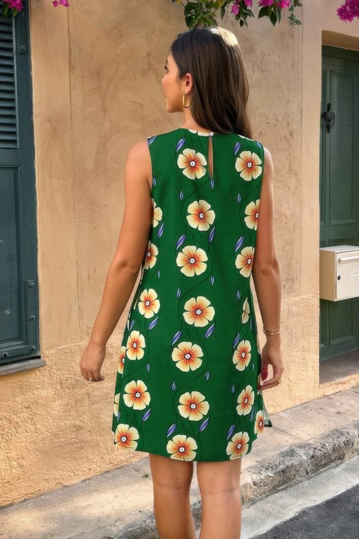 Round Neck Floral Print Sleeveless Loose Dress - Image 11