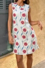 Round Neck Floral Print Sleeveless Loose Dress