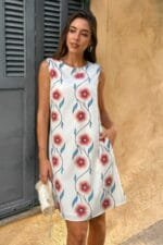 Round Neck Floral Print Sleeveless Loose Dress