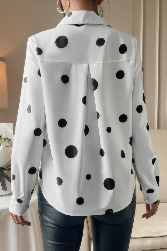 Dot Print Pocket Drop Shoulder Button Blouse - Image 6