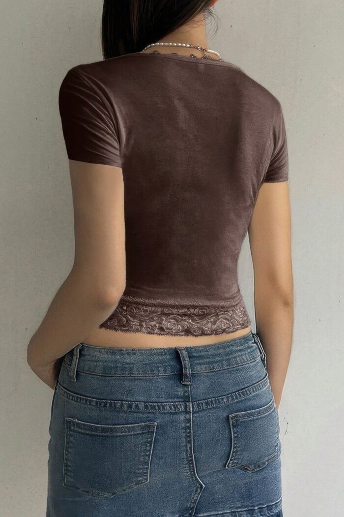 Square Neck Lace Trim High Waist Tee - Image 4