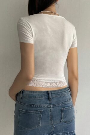 Square Neck Lace Trim High Waist Tee Square Neck Lace Trim High Waist Tee