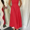 Halter Solid Pockets Sleeveless A Line Long Dress