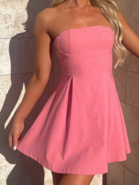 Off Shoulder Open Back Knot Pleated Mini Dress
