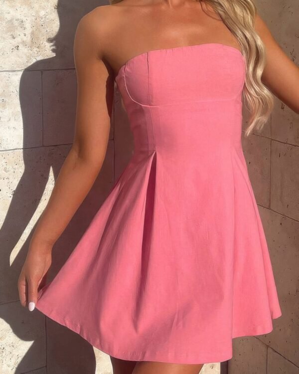 Off Shoulder Open Back Knot Pleated Mini Dress