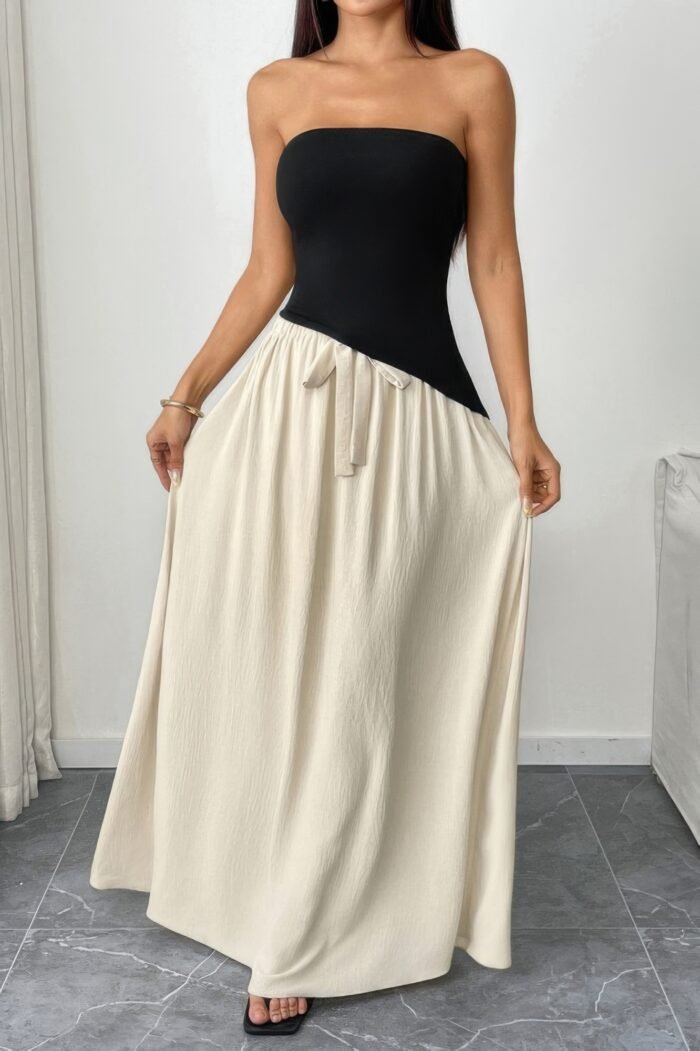 Patchwork Strapless Tube Fit Full Dress - Image 1