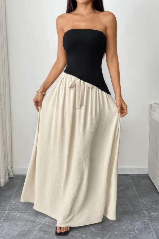 Patchwork Strapless Tube Fit Full Dress