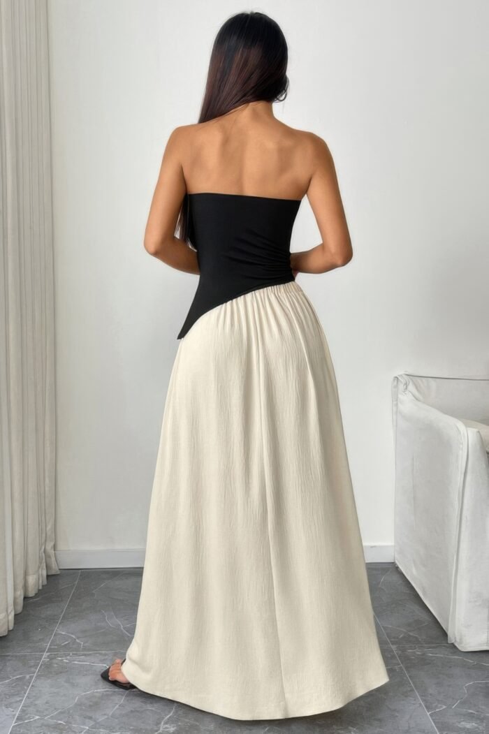 Patchwork Strapless Tube Fit Full Dress - Image 3