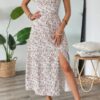 Straps Floral Print Split Hem Fit Long Dress