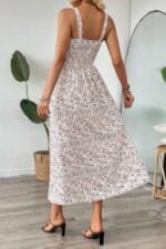 Straps Floral Print Split Hem Fit Long Dress