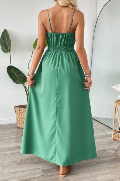 Solid Sleeveless Ruched Elactic Waist A Line Dress - Image 6