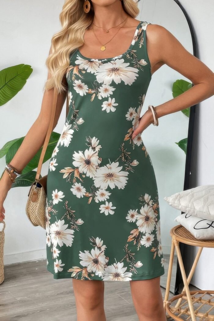 Floral Print Sleeveless Cami Bodycon Midi Dress - Image 3