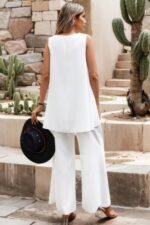 Two Pieces Round Neck Asymmetric Hem Wide Leg Sets - Image 5