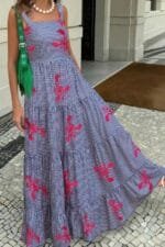 Plaid Lobster Print A Line Ruched Dress