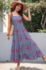 Plaid Lobster Print A Line Ruched Dress