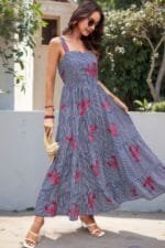 Plaid Lobster Print A Line Ruched Dress