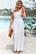 Knot Soild Ruched High Waist Pockets Jumpsuit