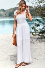 Knot Soild Ruched High Waist Pockets Jumpsuit