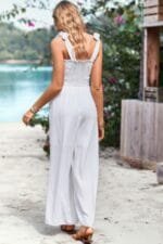 Knot Soild Ruched High Waist Pockets Jumpsuit