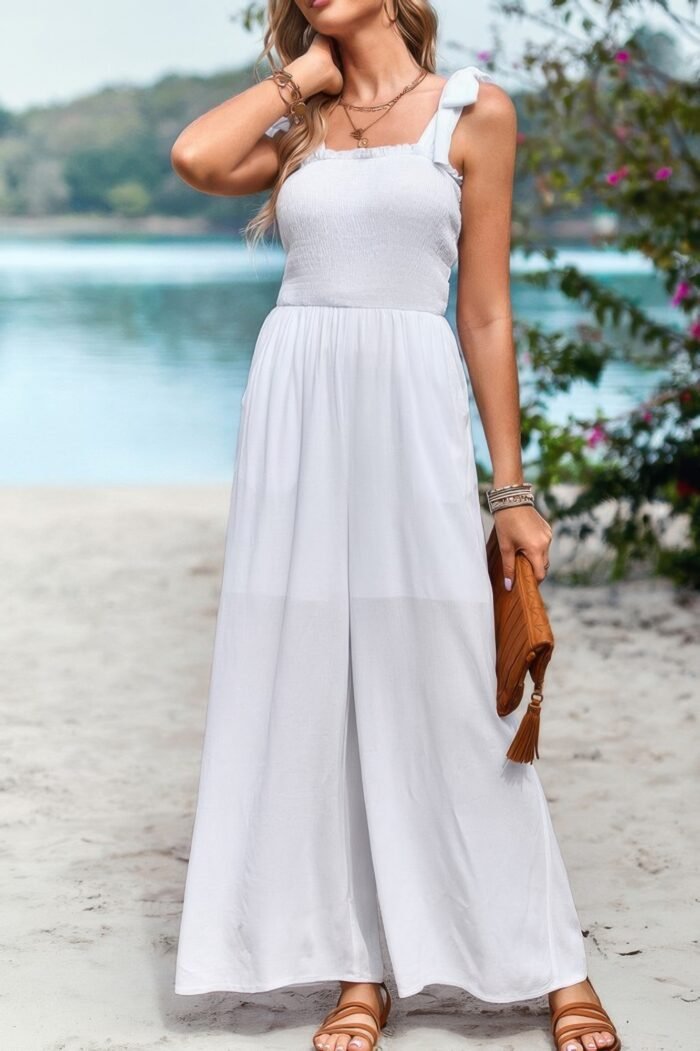 Knot Soild Ruched High Waist Pockets Jumpsuit - Image 6