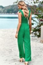 Knot Soild Ruched High Waist Pockets Jumpsuit