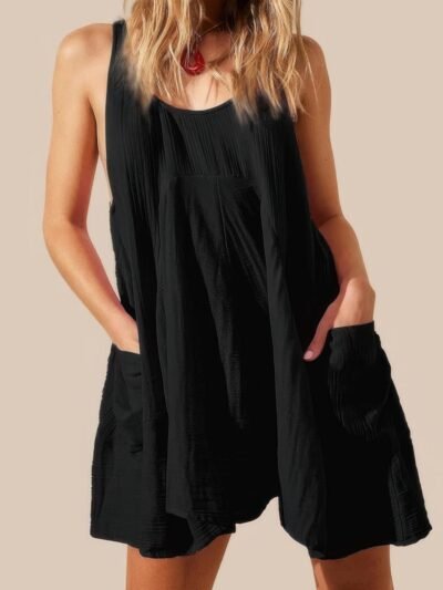 Solid A Line Pockets Low Back Knot Midi Dress