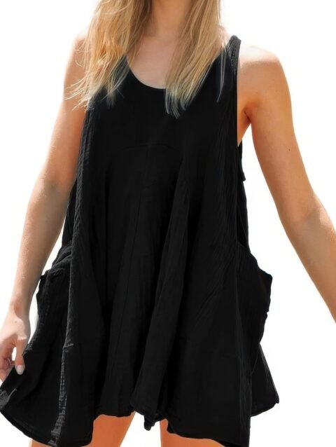 Solid A Line Pockets Low Back Knot Midi Dress