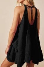 Solid A Line Pockets Low Back Knot Midi Dress