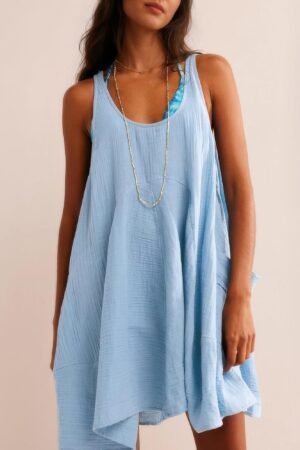 Solid A Line Pockets Low Back Knot Midi Dress