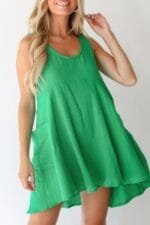 Solid A Line Pockets Low Back Knot Midi Dress