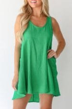 Solid A Line Pockets Low Back Knot Midi Dress