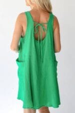 Solid A Line Pockets Low Back Knot Midi Dress